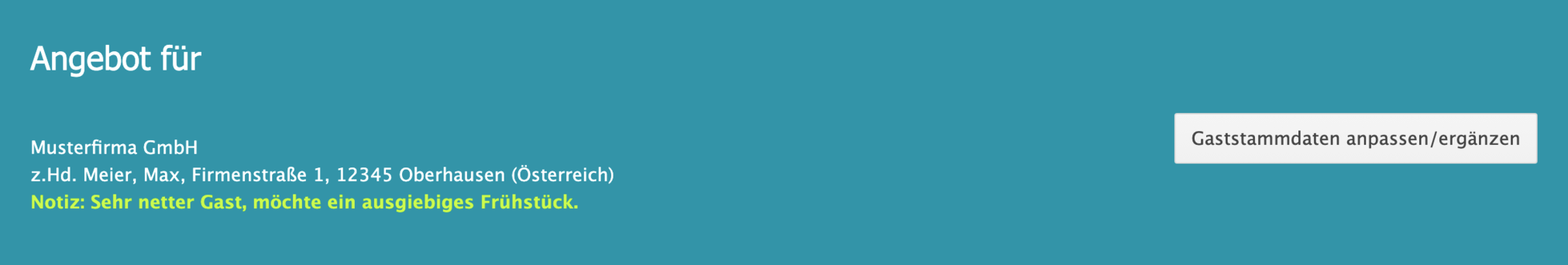 Klicken Sie einen Gast an, sehen Sie weitere Informationen zum Gast sowie von Ihnen eingetragene interne Notizen.